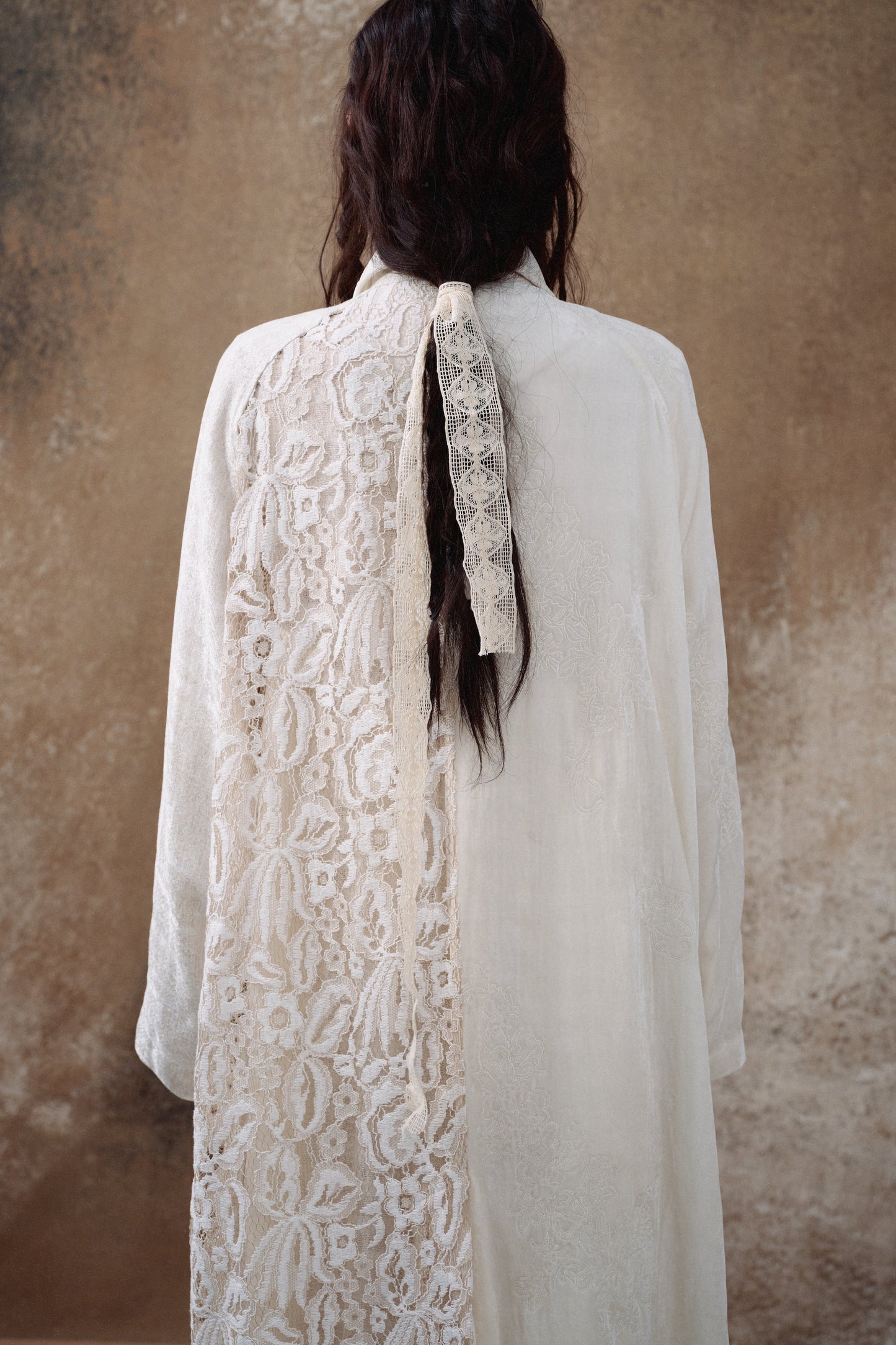 Lace Panel Velvet Embroidered Coat