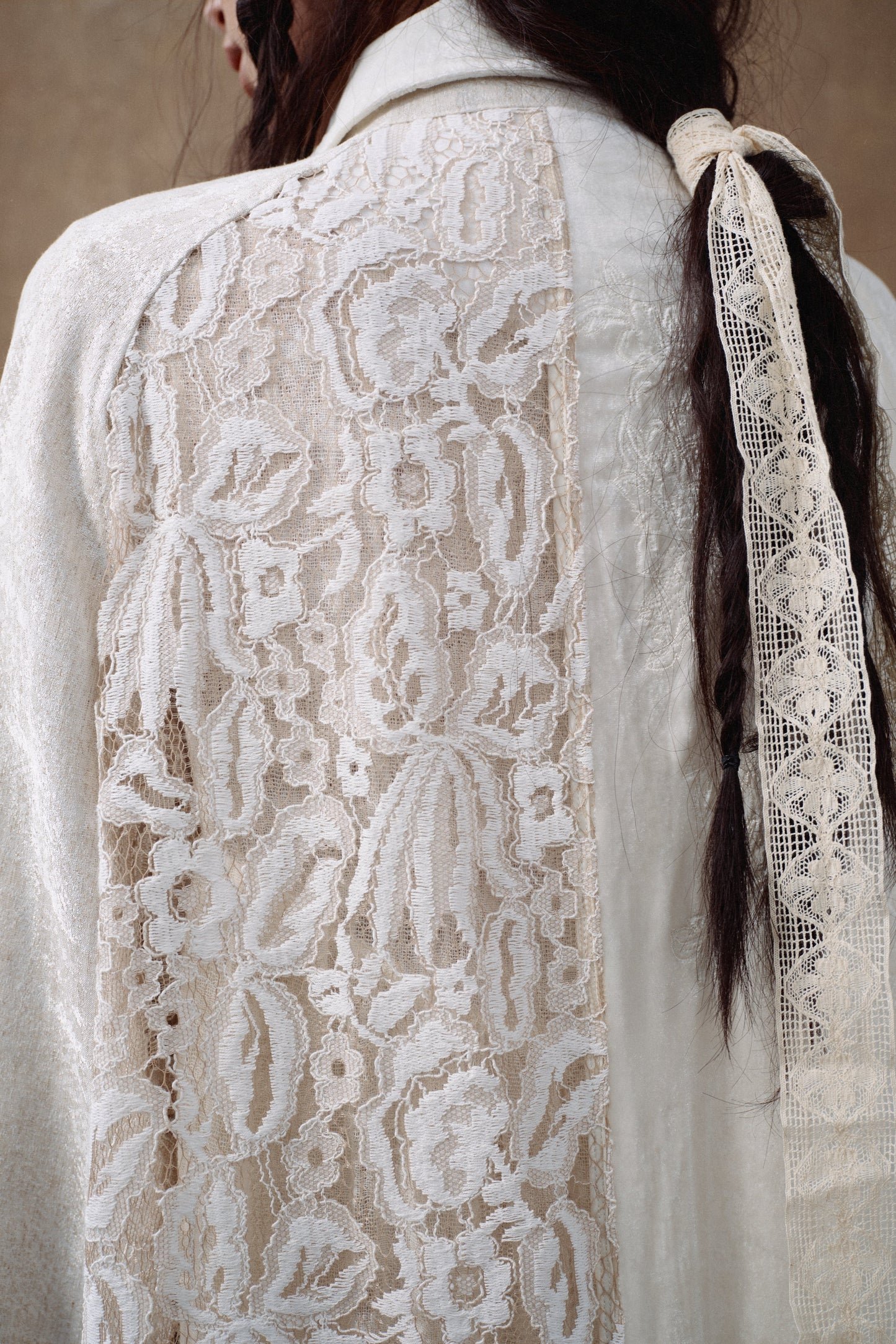 Lace Panel Velvet Embroidered Coat