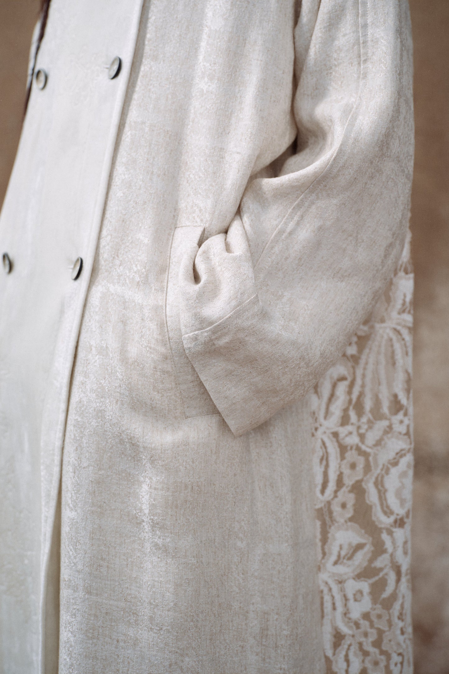 Lace Panel Velvet Embroidered Coat