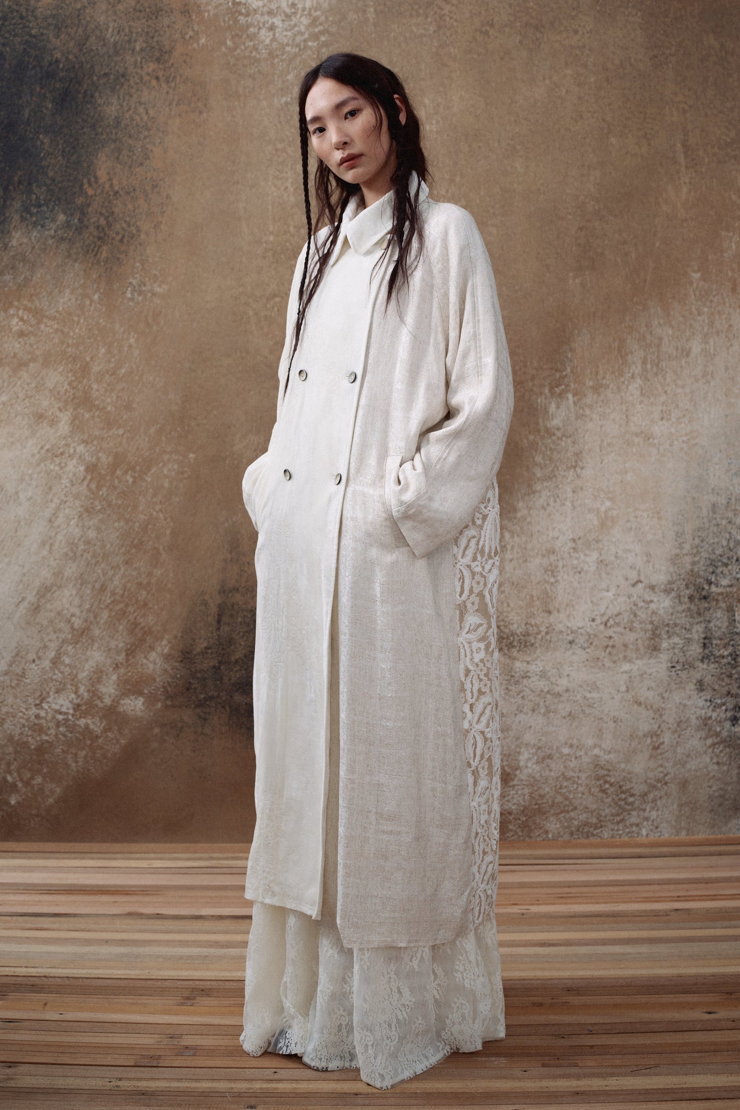 Lace Panel Velvet Embroidered Coat