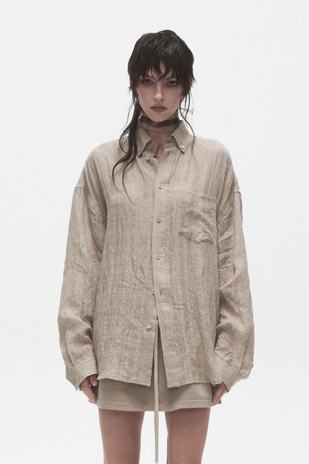 Linen Plaid Tie Shirt