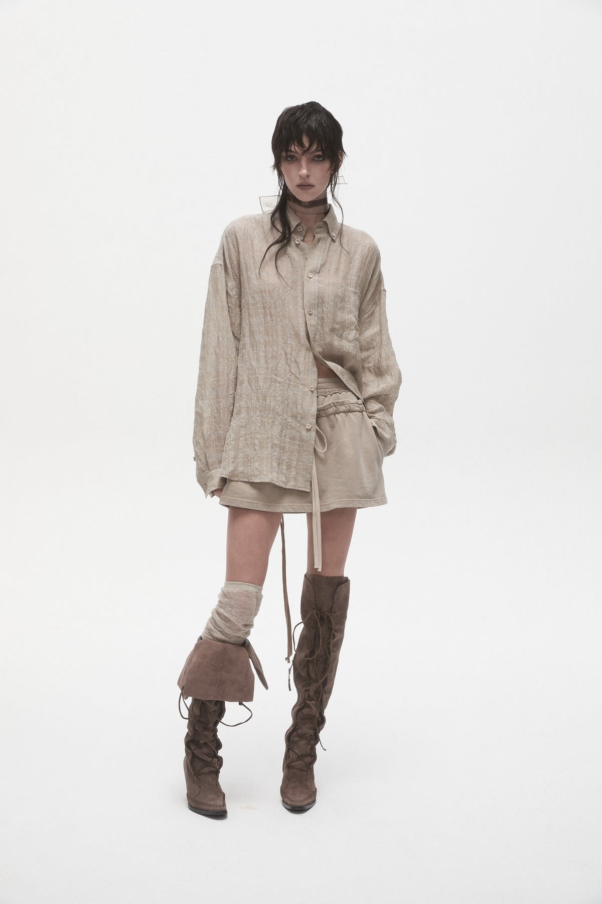 Linen Plaid Tie Shirt