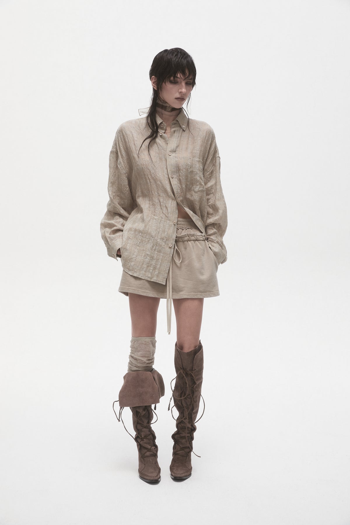 Linen Plaid Tie Shirt