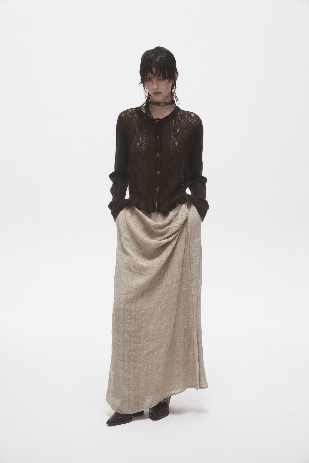 Linen Plaid Wrap Skirt
