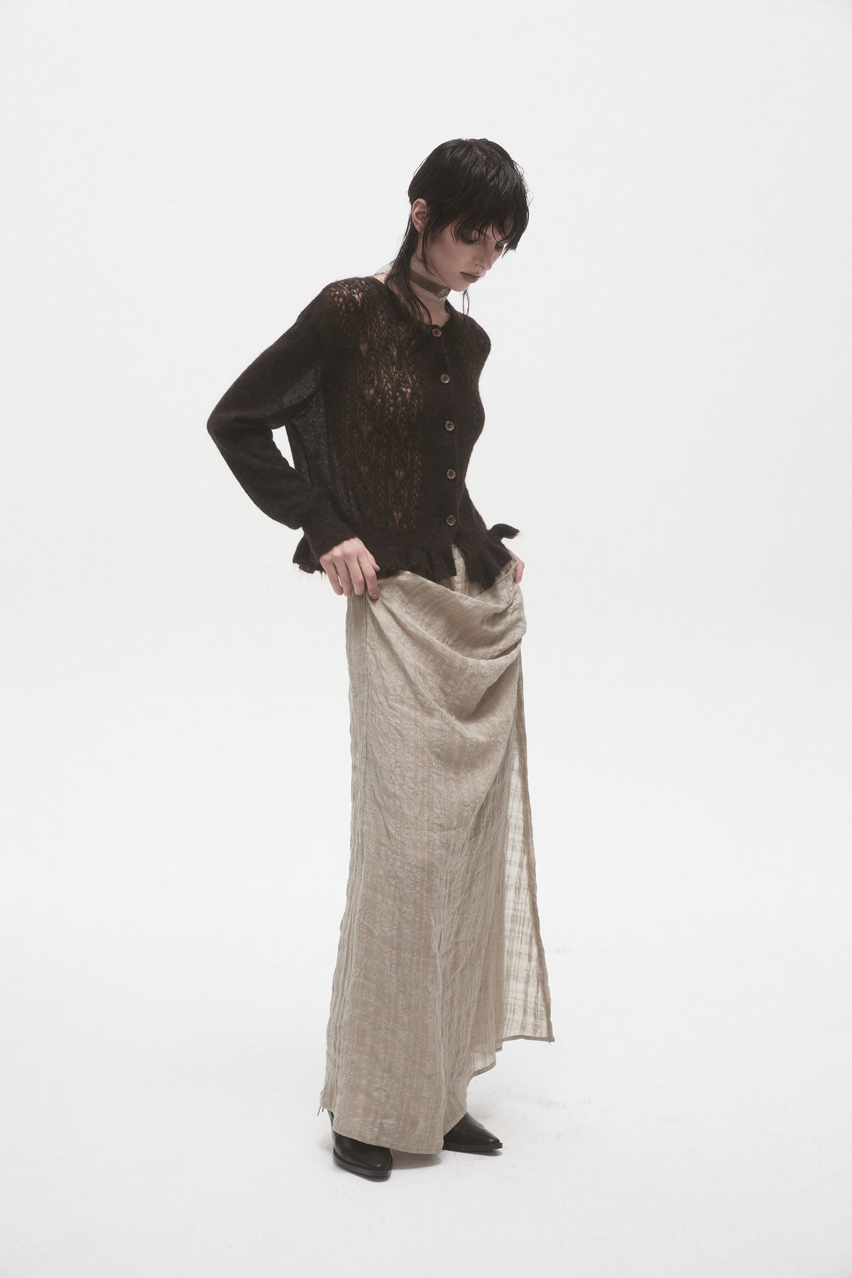 Dark Brown Mohair Knit Cardigan