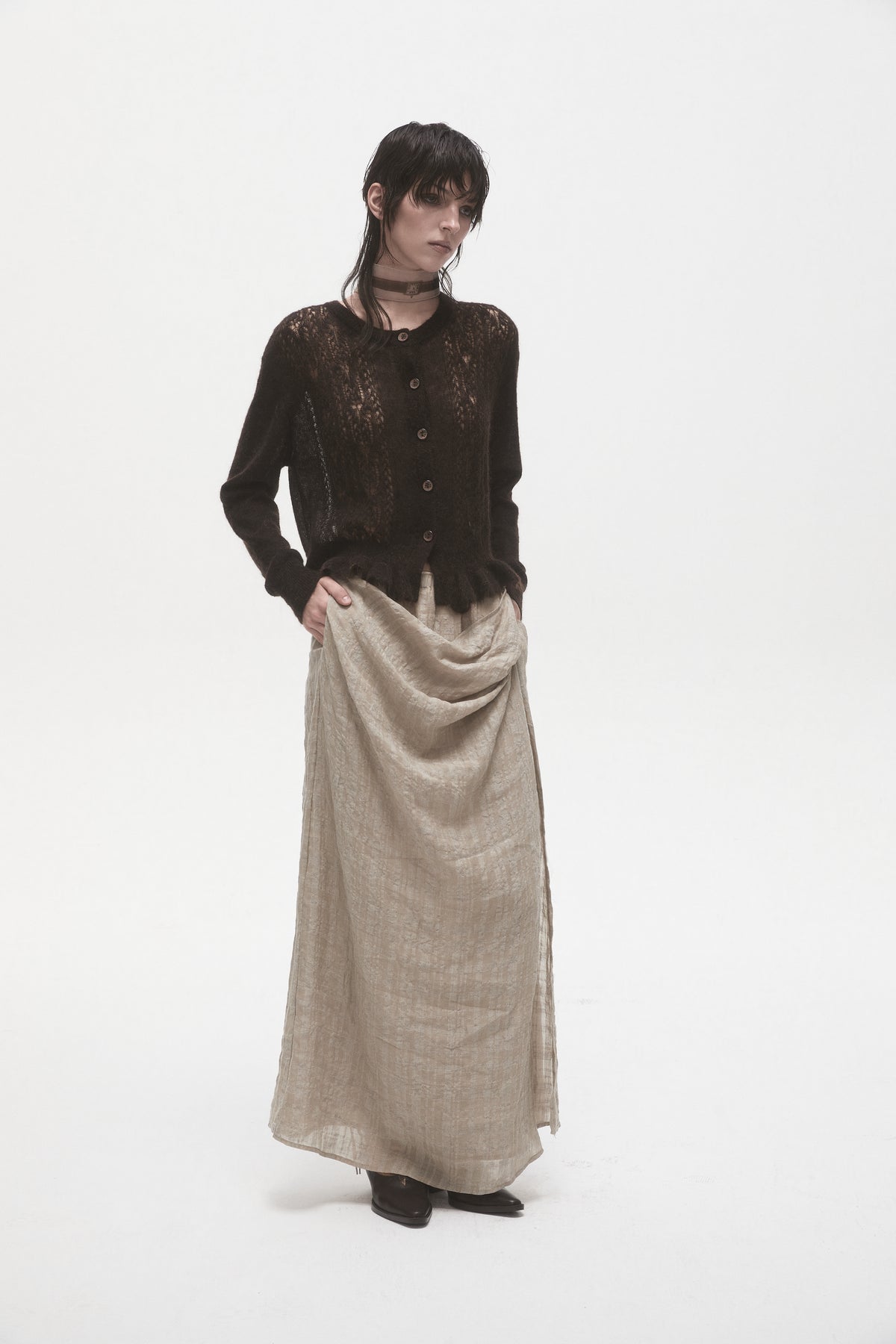 Linen Plaid Wrap Skirt