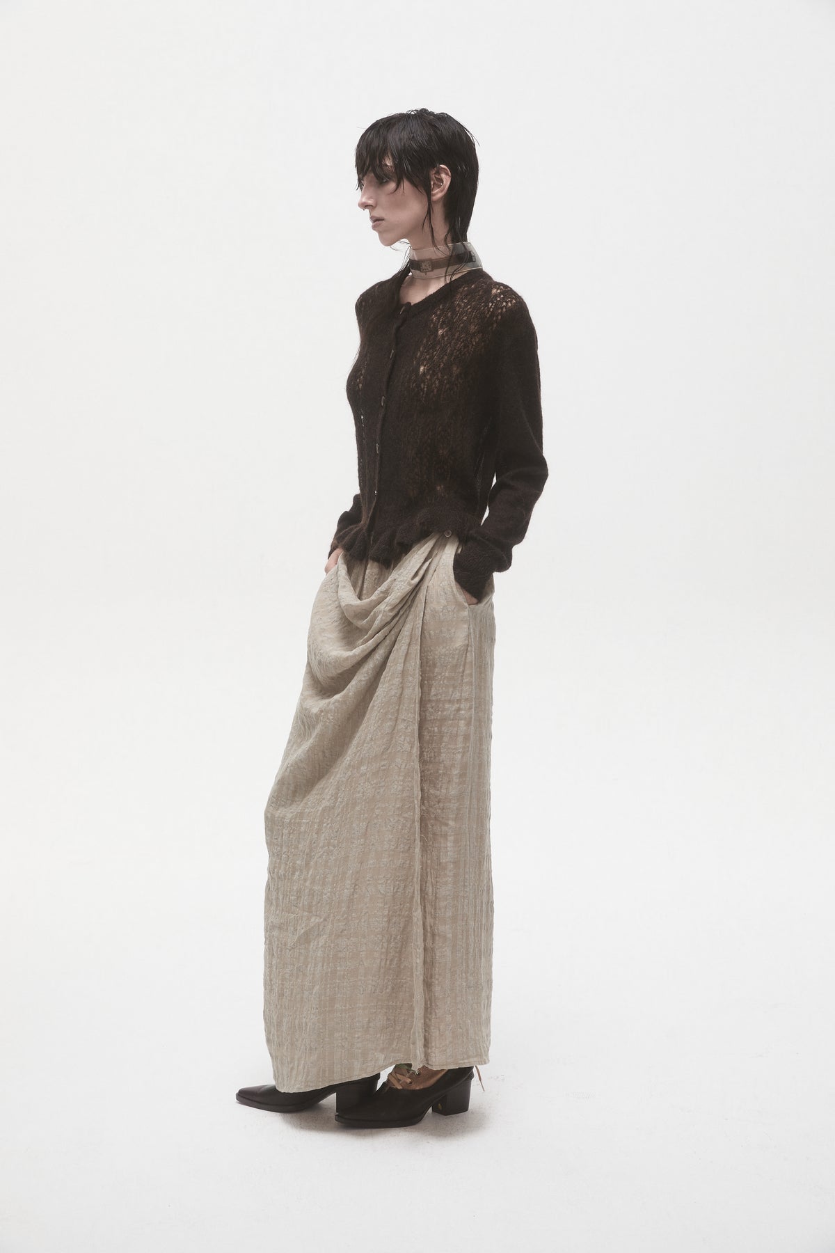 Dark Brown Mohair Knit Cardigan