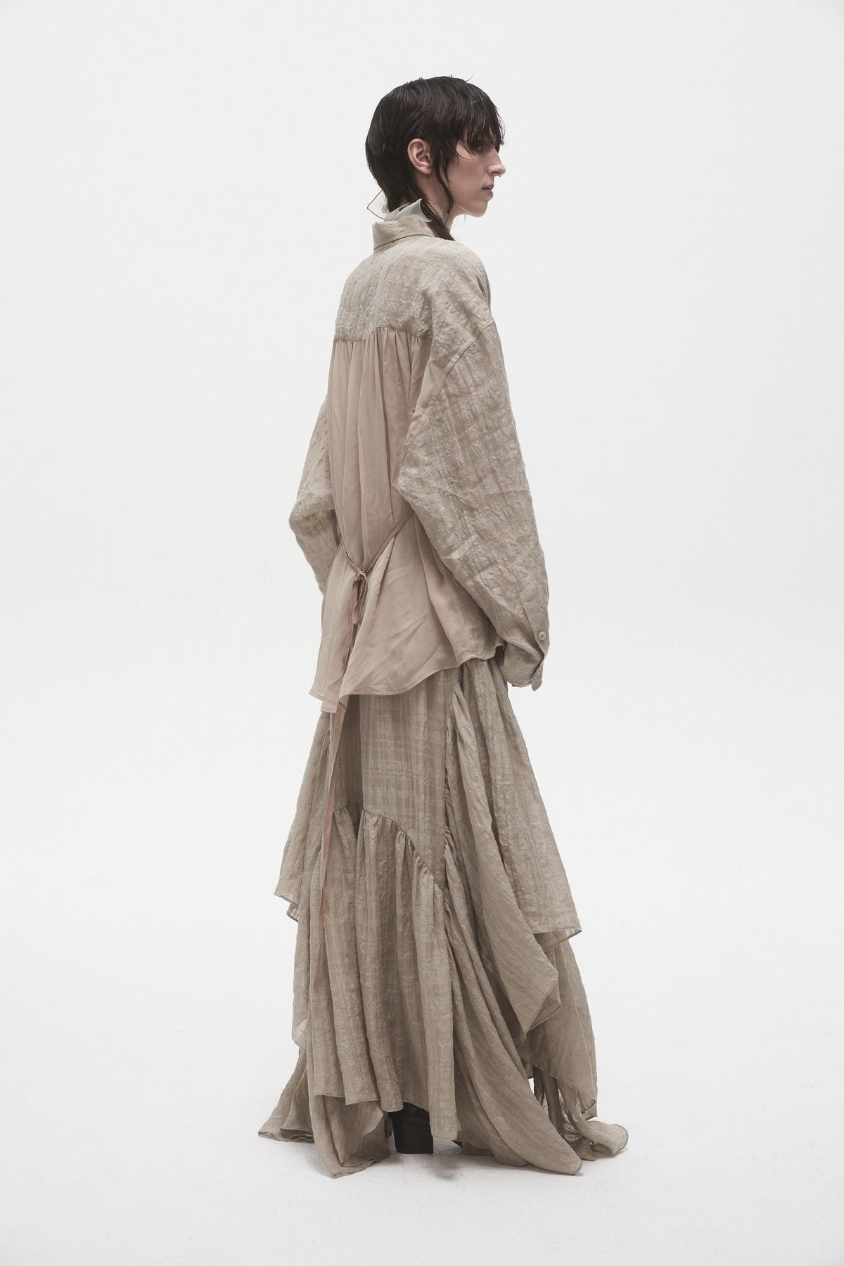 Linen Plaid Panelled Skirt