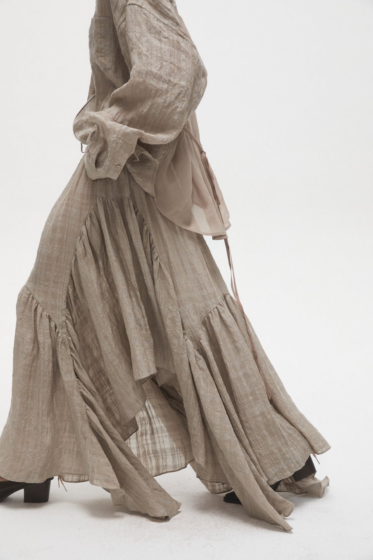 Linen Plaid Panelled Skirt