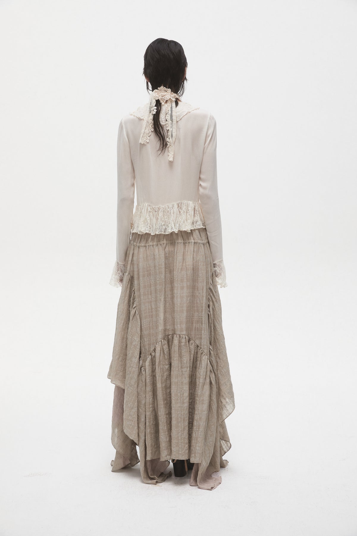 Beige Lace Ruffled Shirt