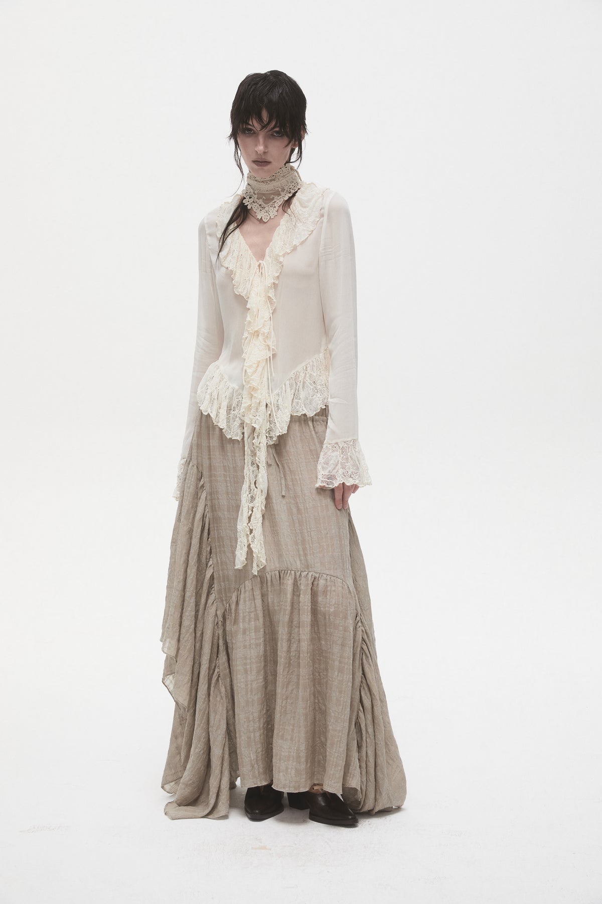 Beige Lace Ruffled Shirt