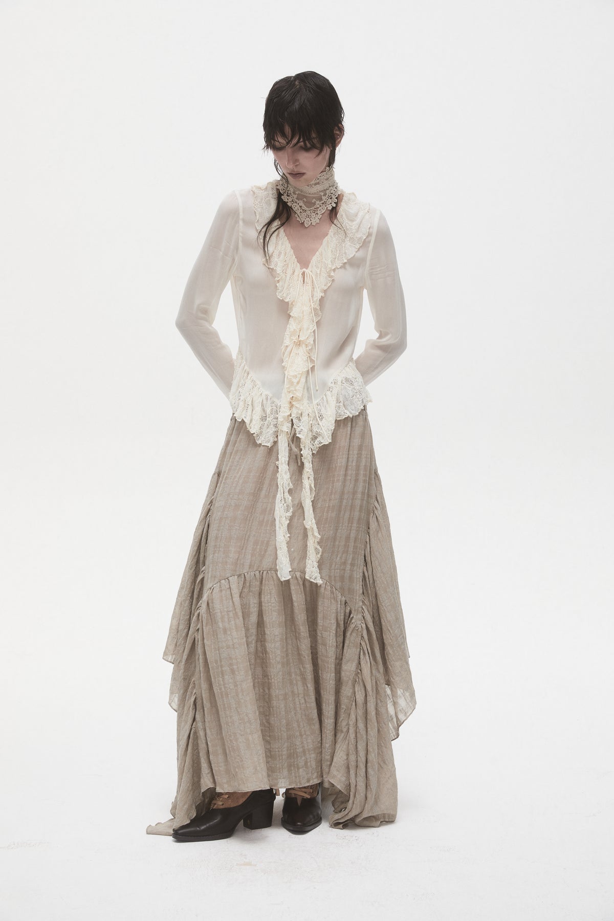 Beige Lace Ruffled Shirt
