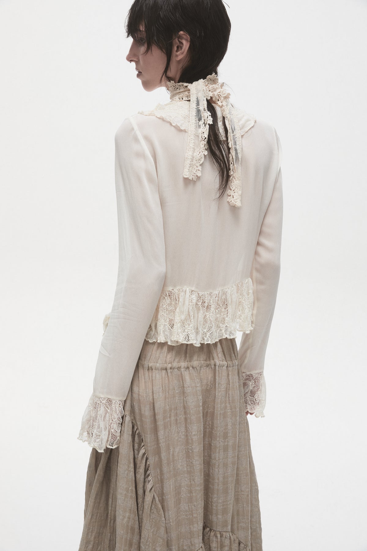 Beige Lace Ruffled Shirt