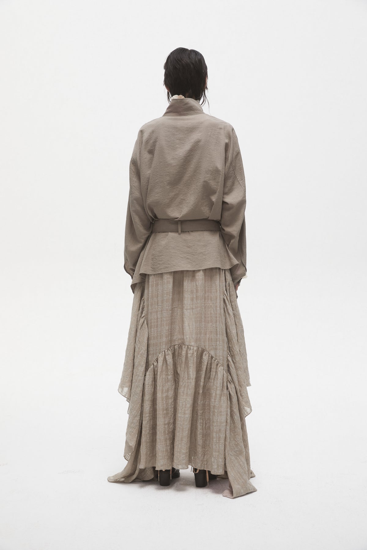 Khaki Grey Belted Jacket