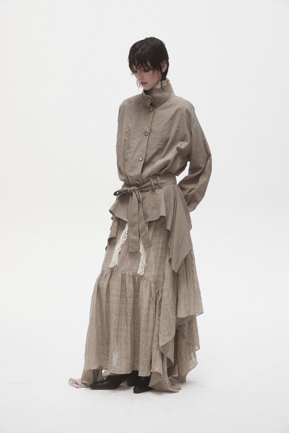 Khaki Grey Belted Jacket