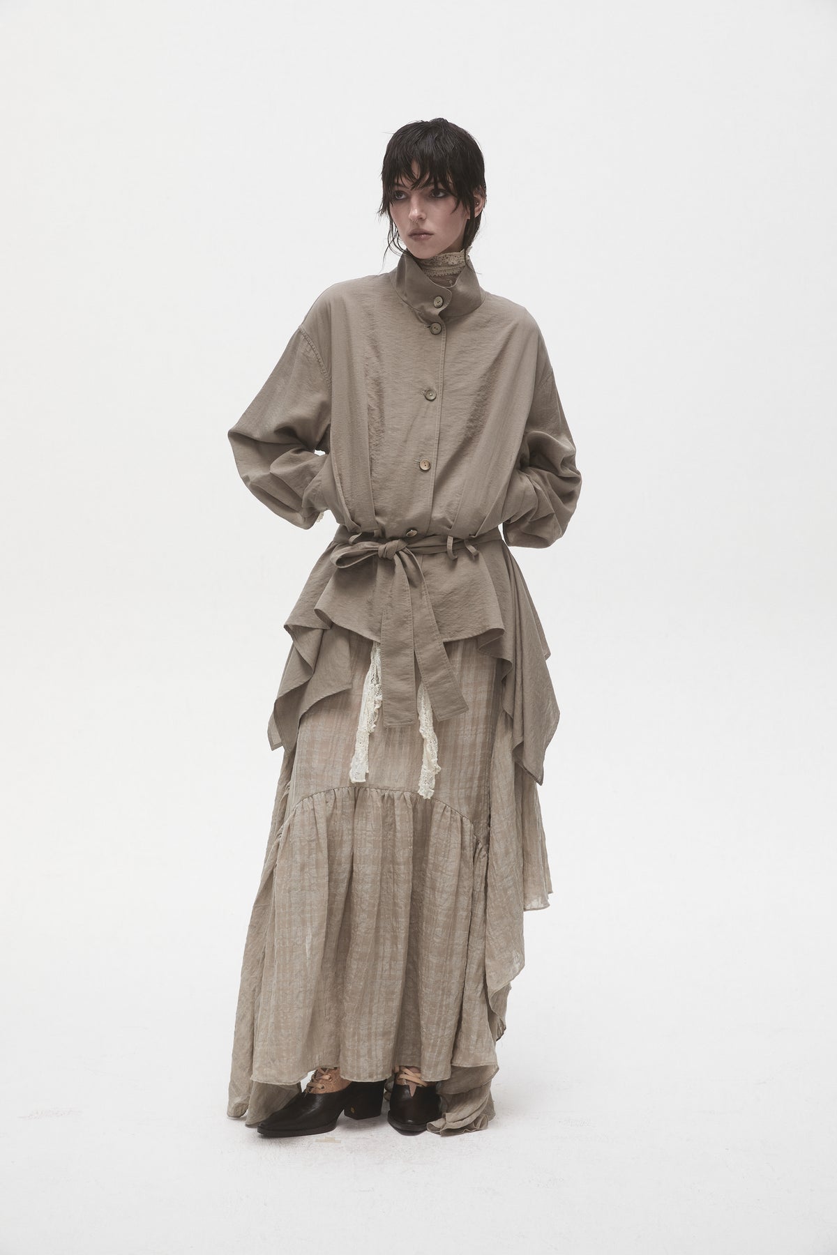 Khaki Grey Belted Jacket
