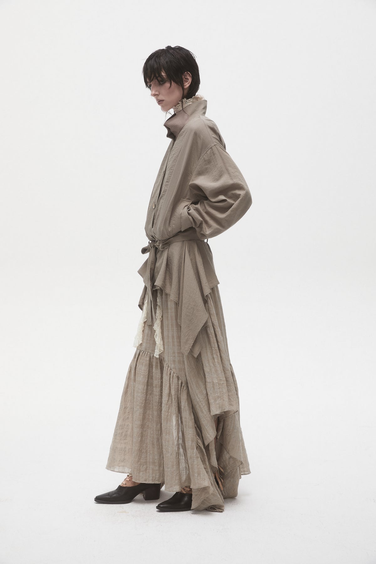 Khaki Grey Belted Jacket
