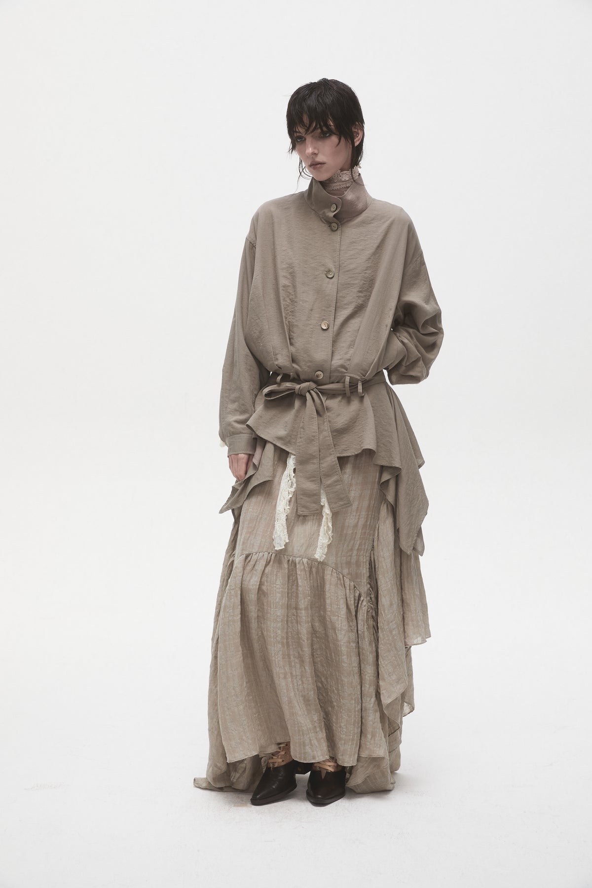 Khaki Grey Belted Jacket
