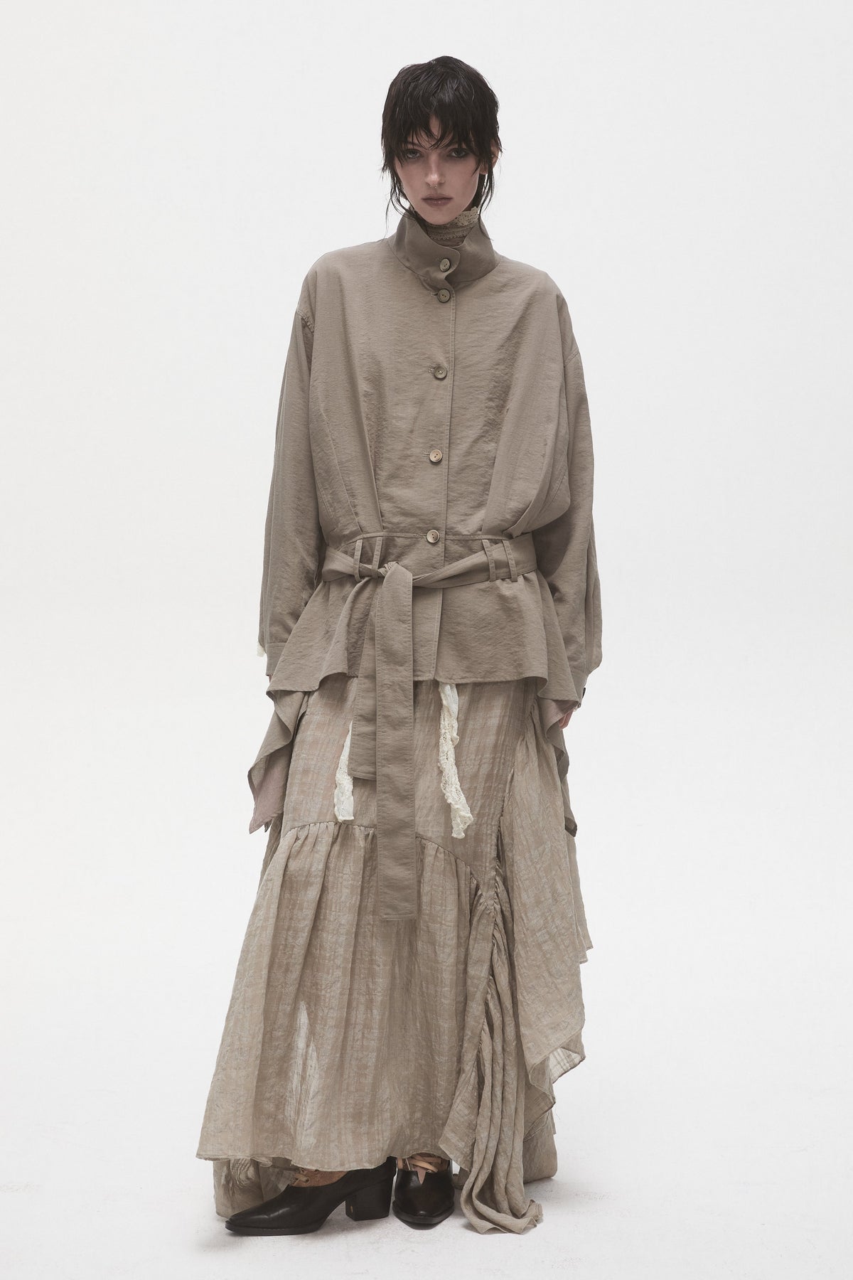 Khaki Grey Belted Jacket