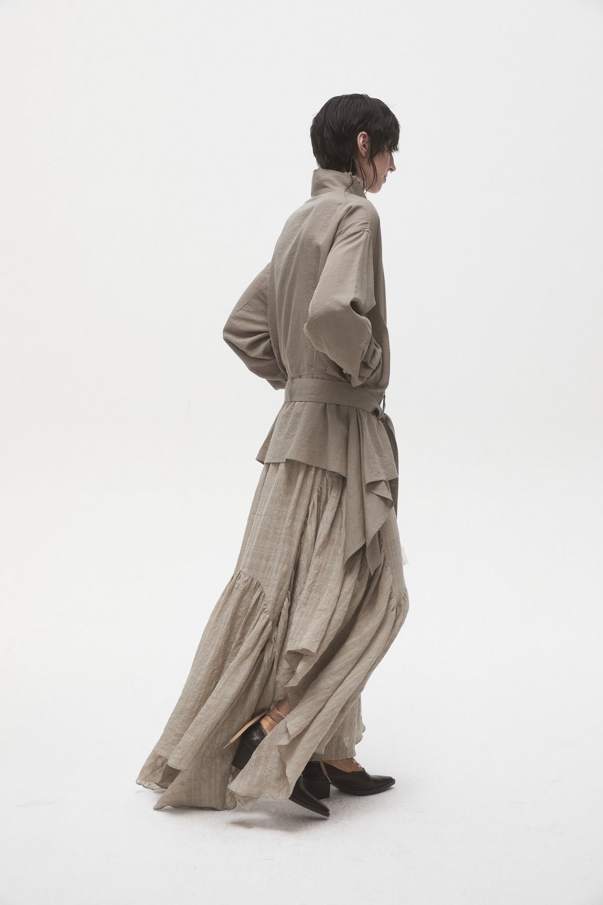 Khaki Grey Belted Jacket