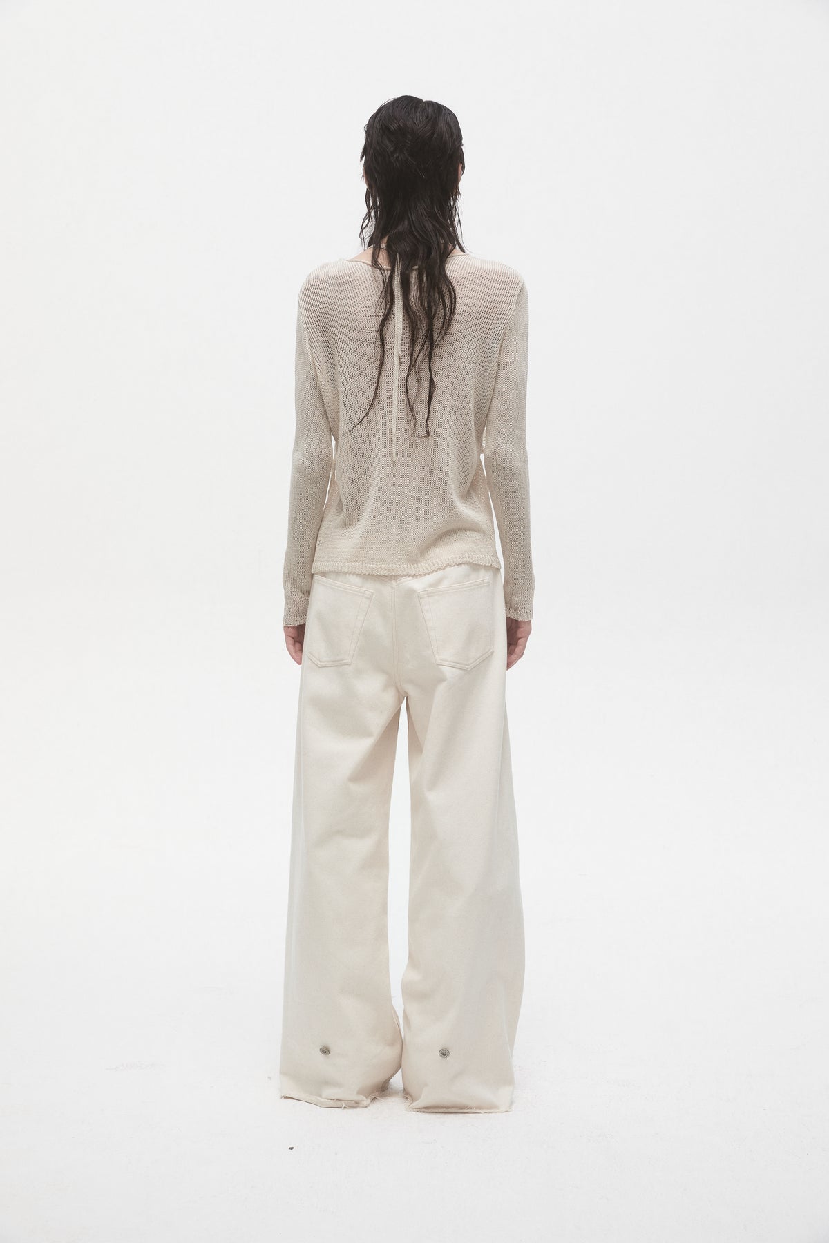Beige Linen Panelled Jeans