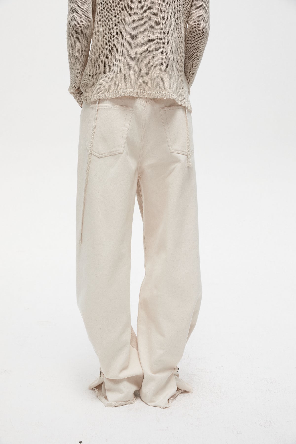Beige Linen Panelled Jeans