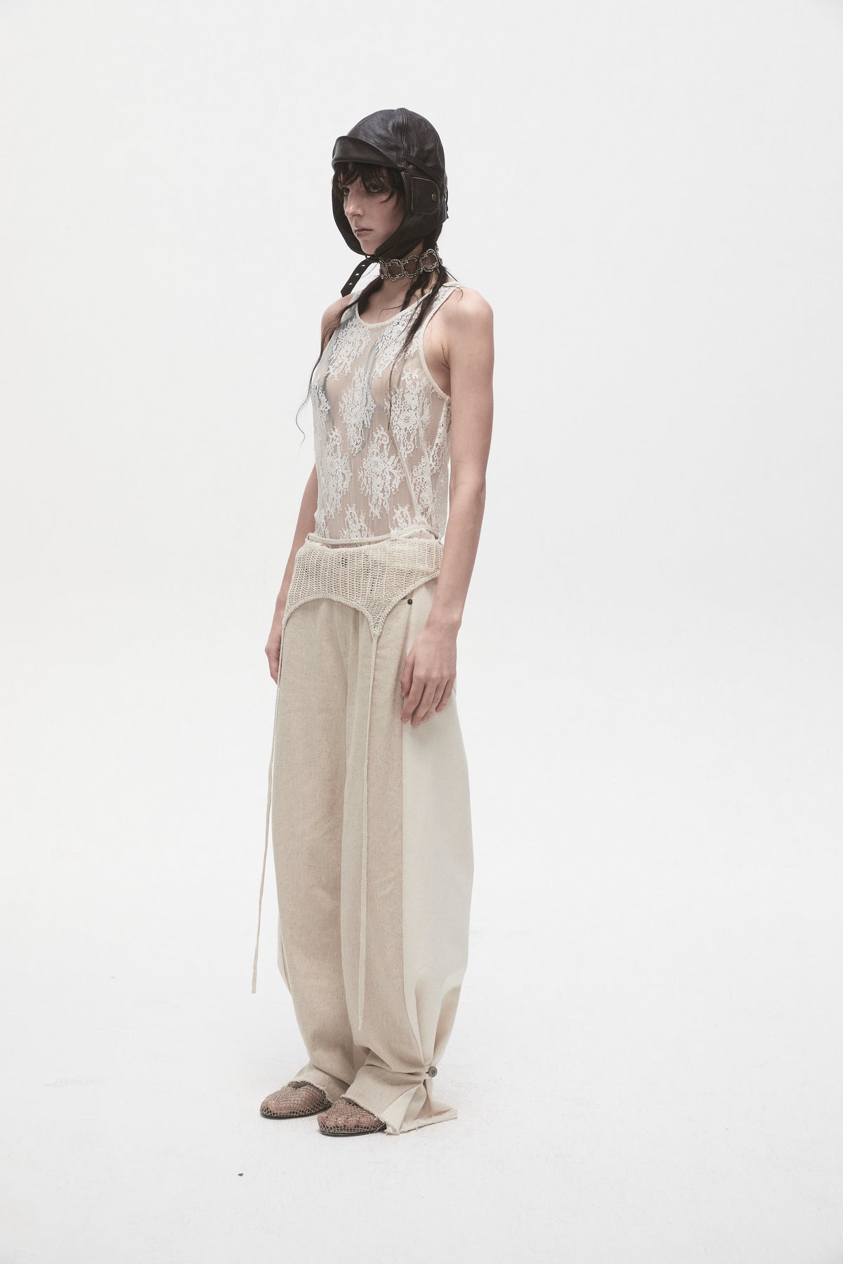 Beige Linen Panelled Jeans