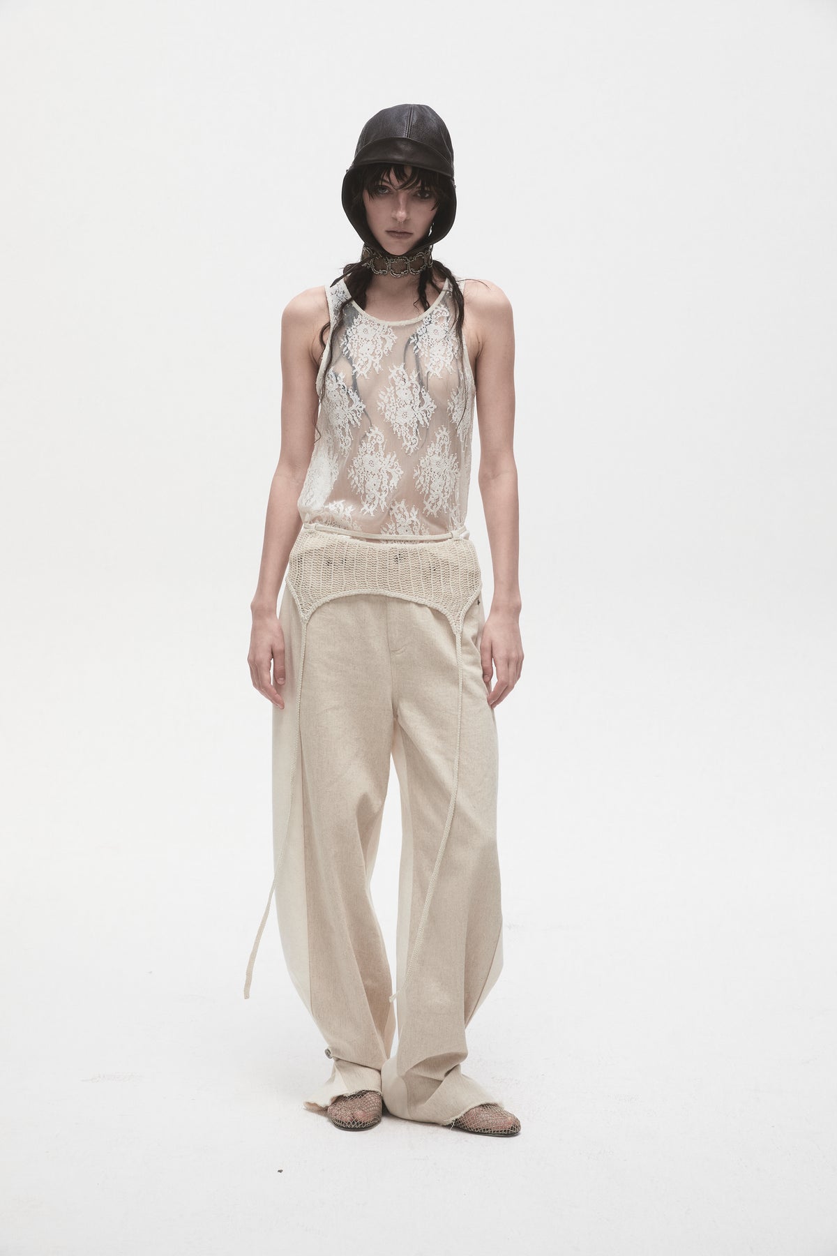 Beige Linen Panelled Jeans