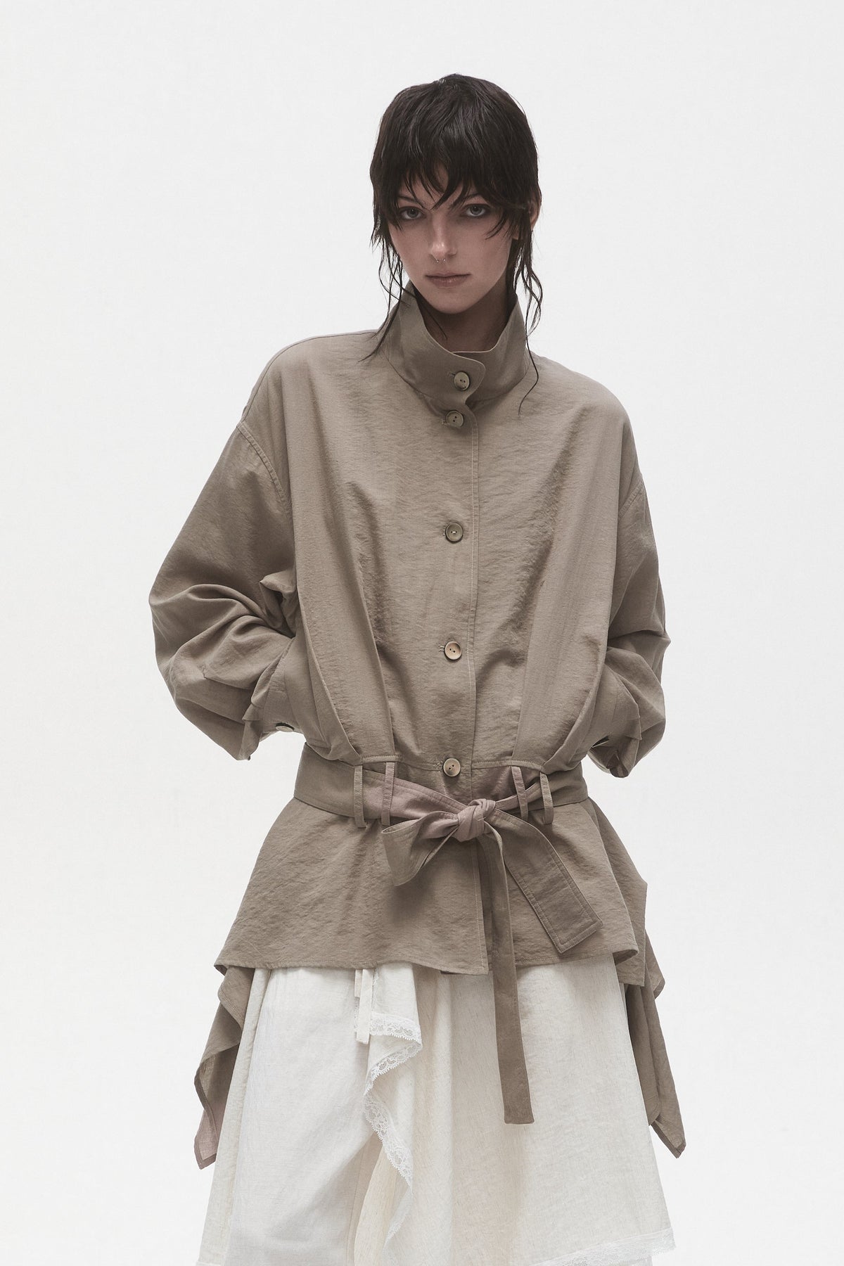 Khaki Grey Belted Jacket