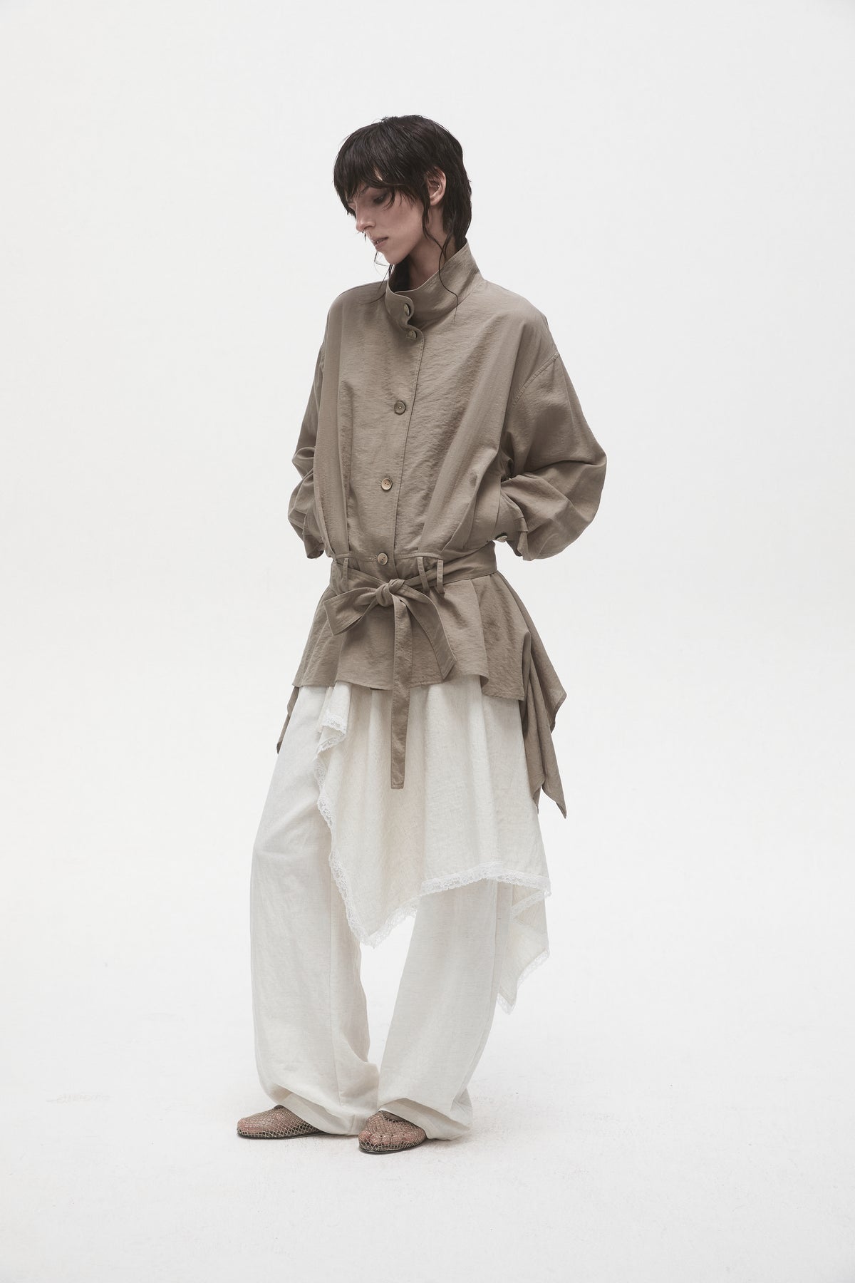 Khaki Grey Belted Jacket