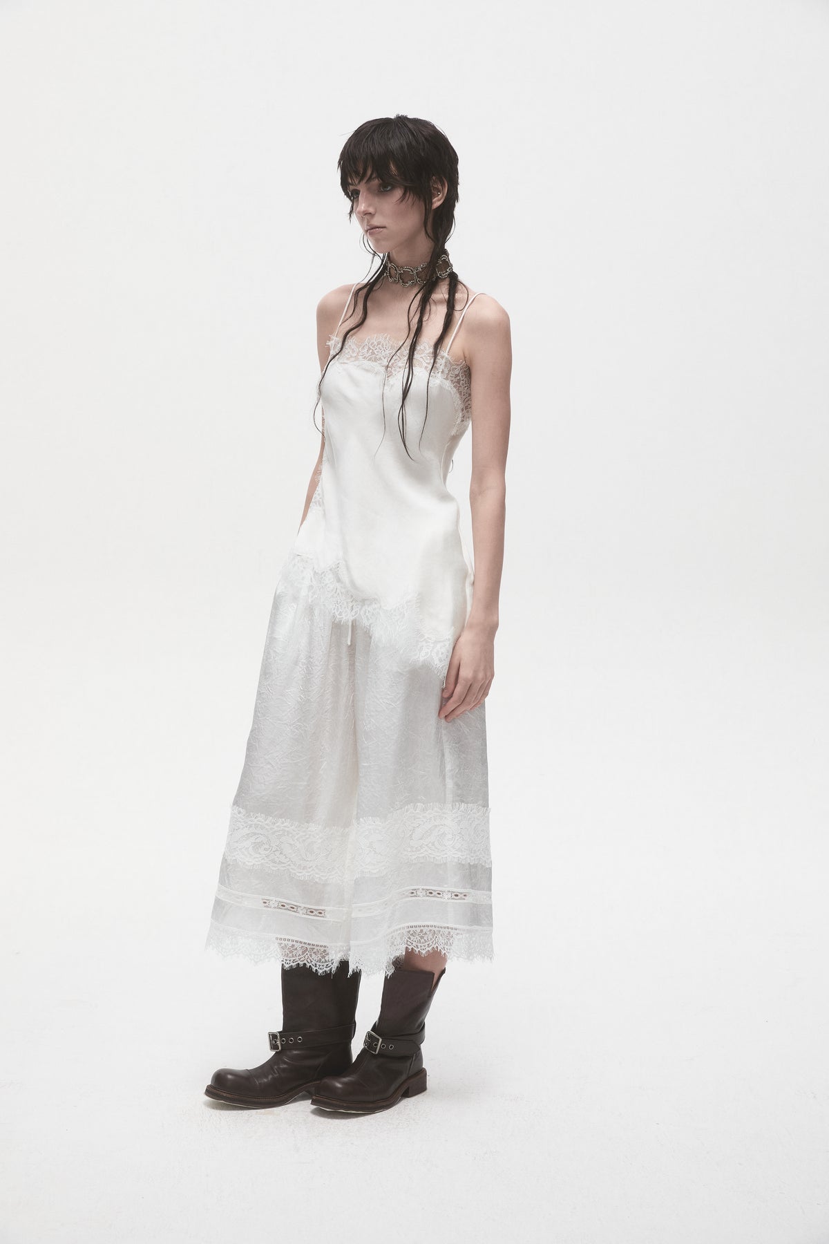 Lace Trimmed Wide Leg Cropped Trousers