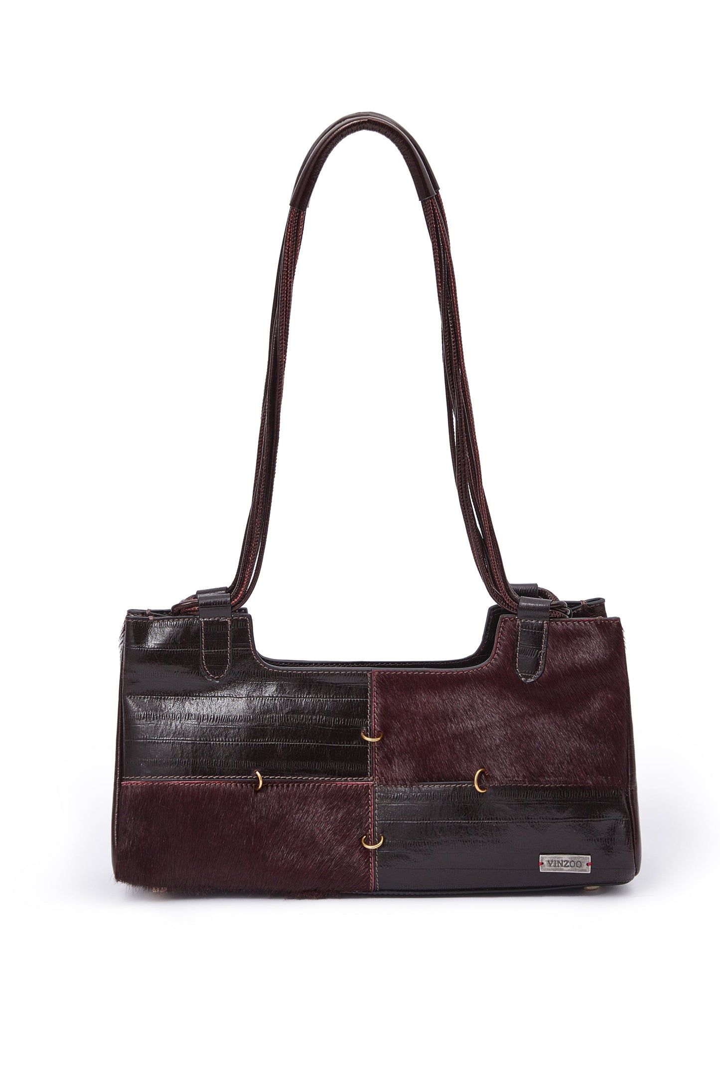 Dark Red Leather Boston Bag