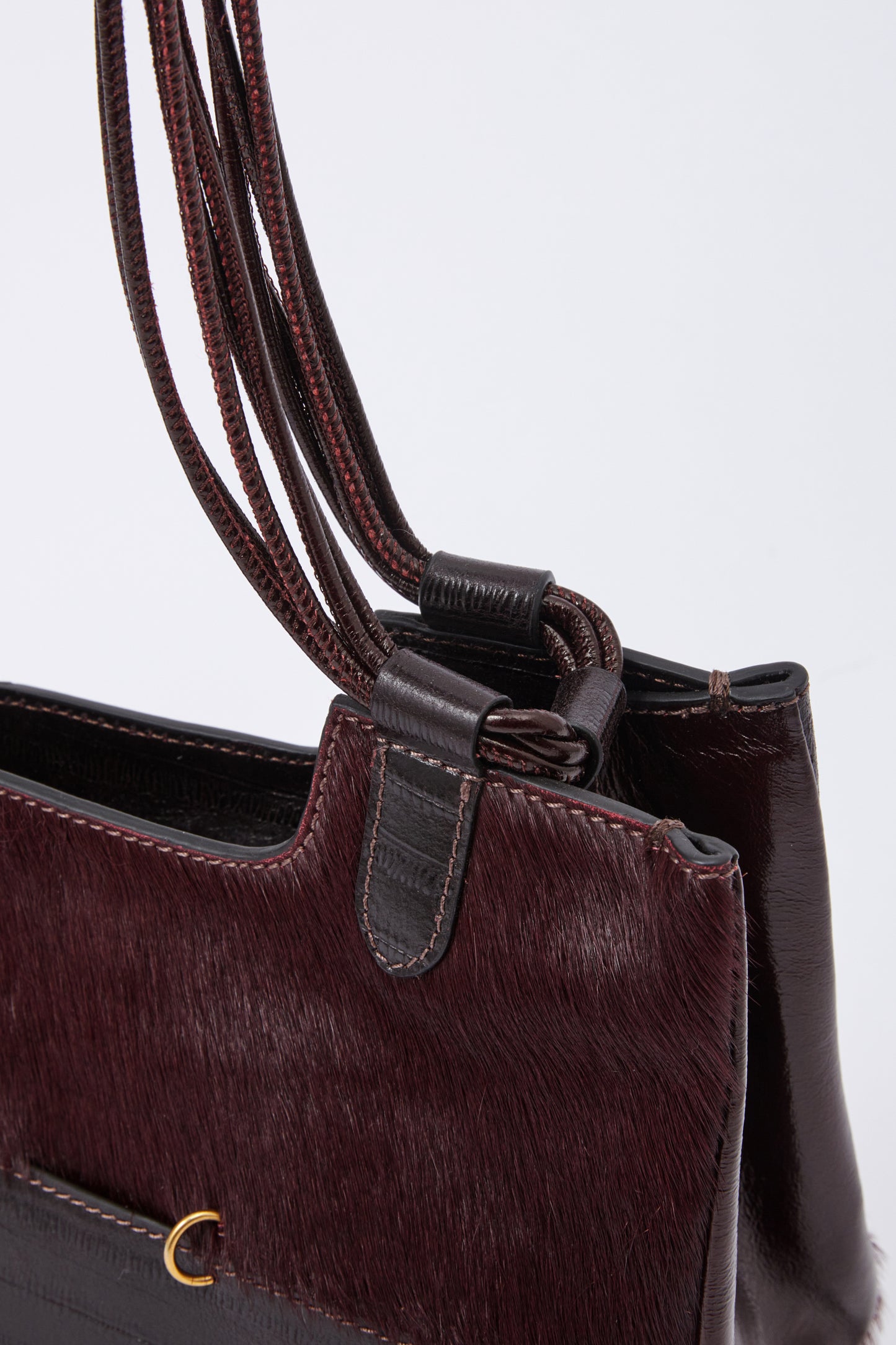 Dark Red Leather Boston Bag