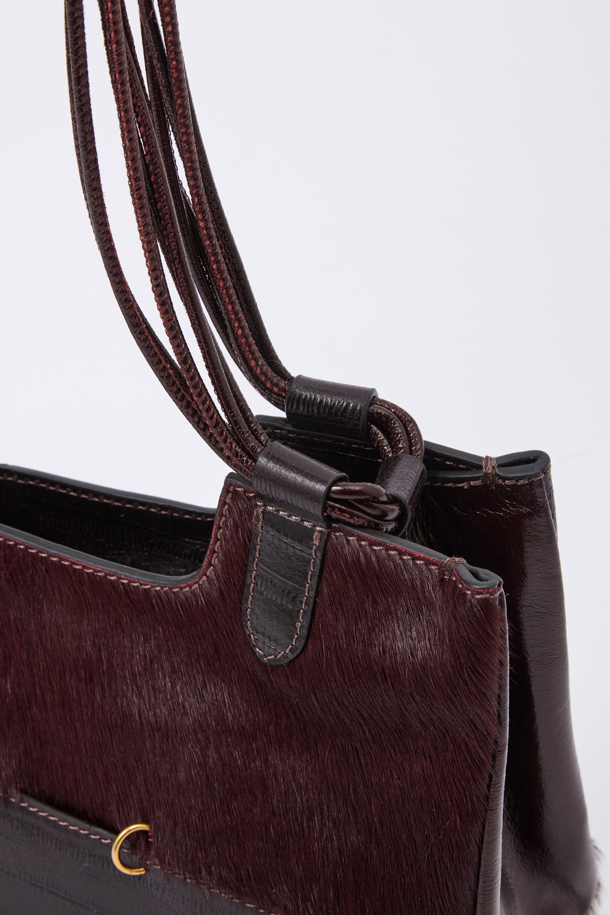 Dark Red Leather Boston Bag