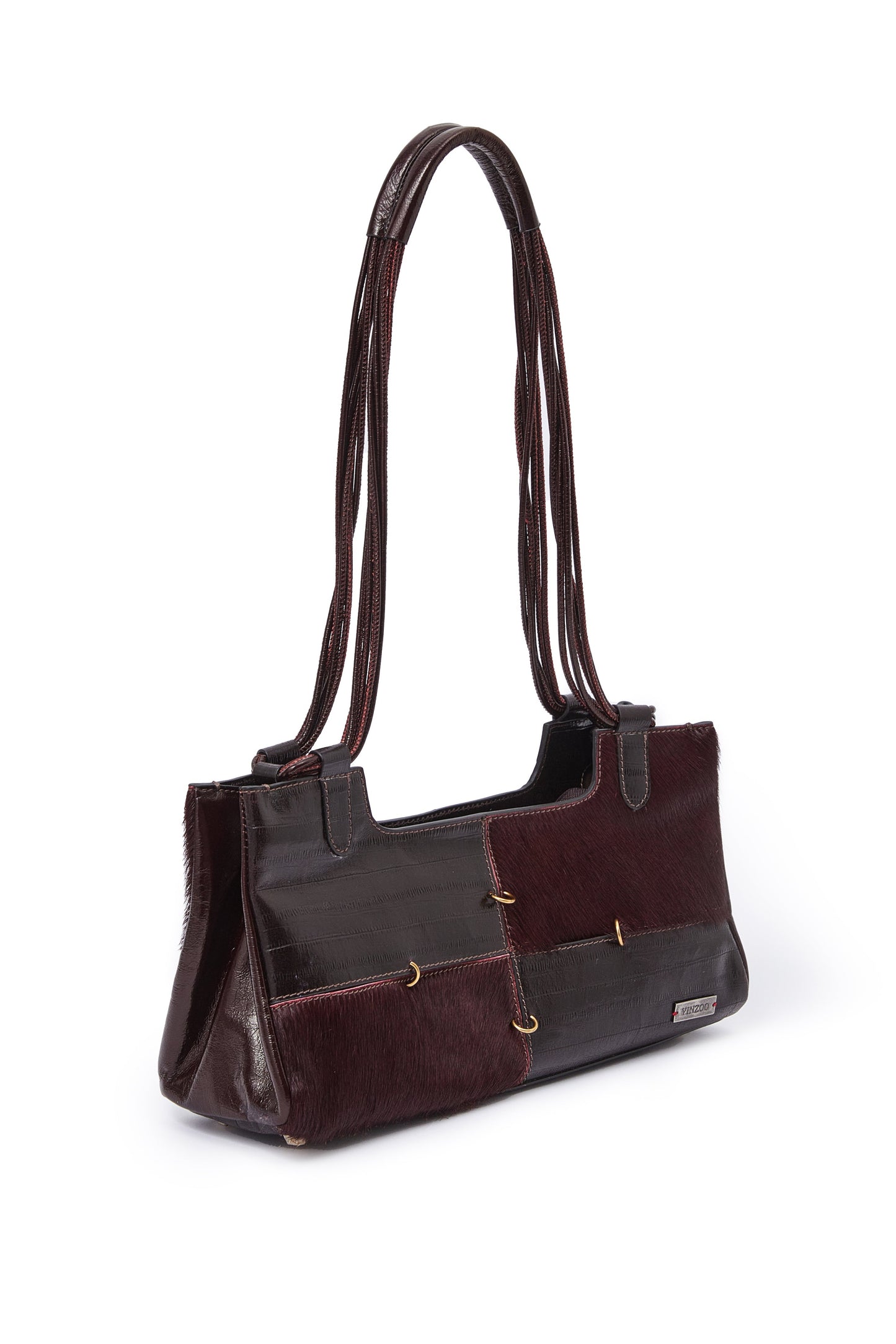 Dark Red Leather Boston Bag