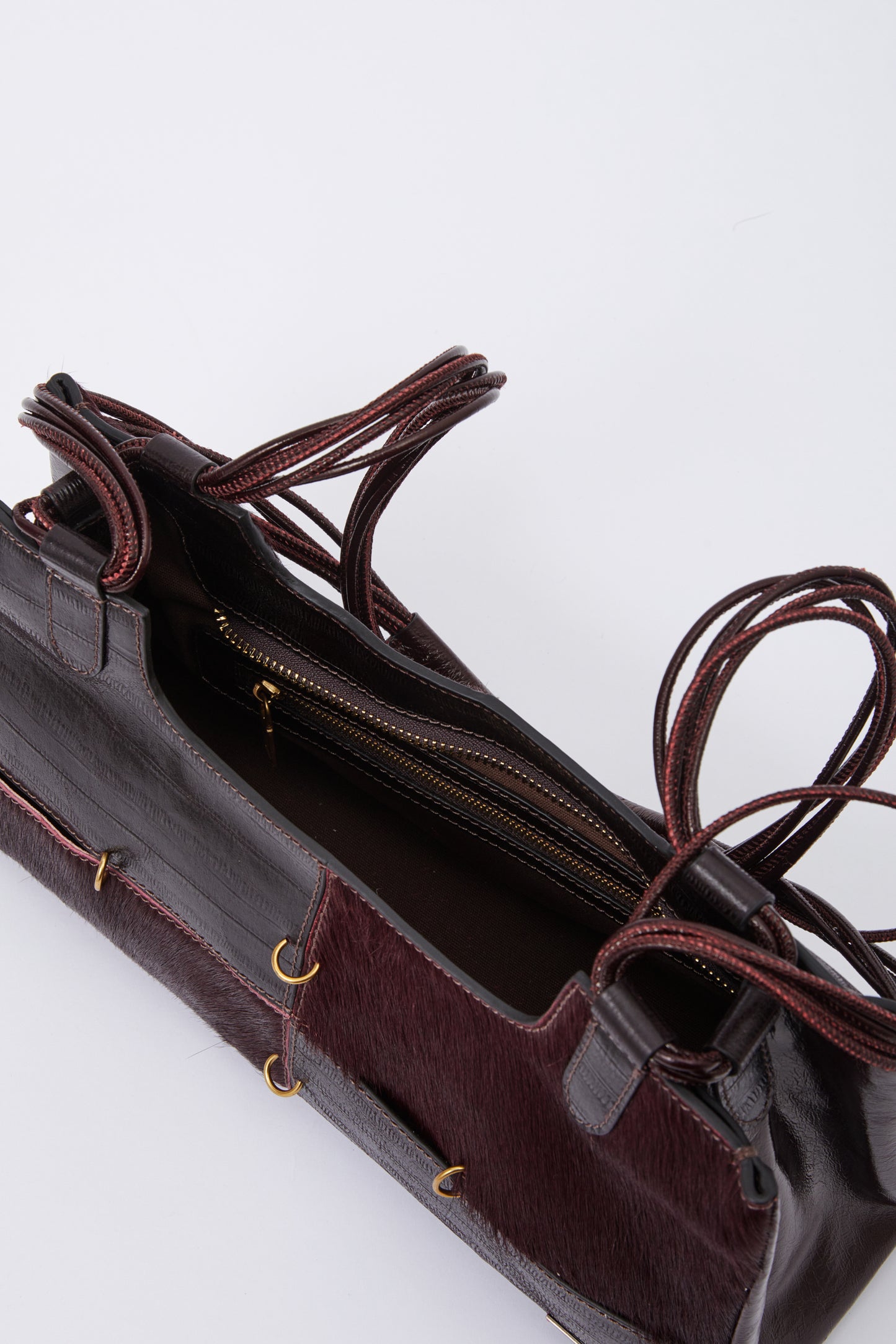 Dark Red Leather Boston Bag