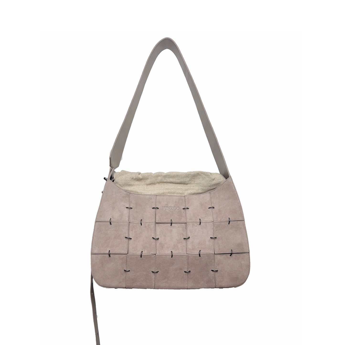 Grey Pink Suede Leather Crossbody Bag(Median)