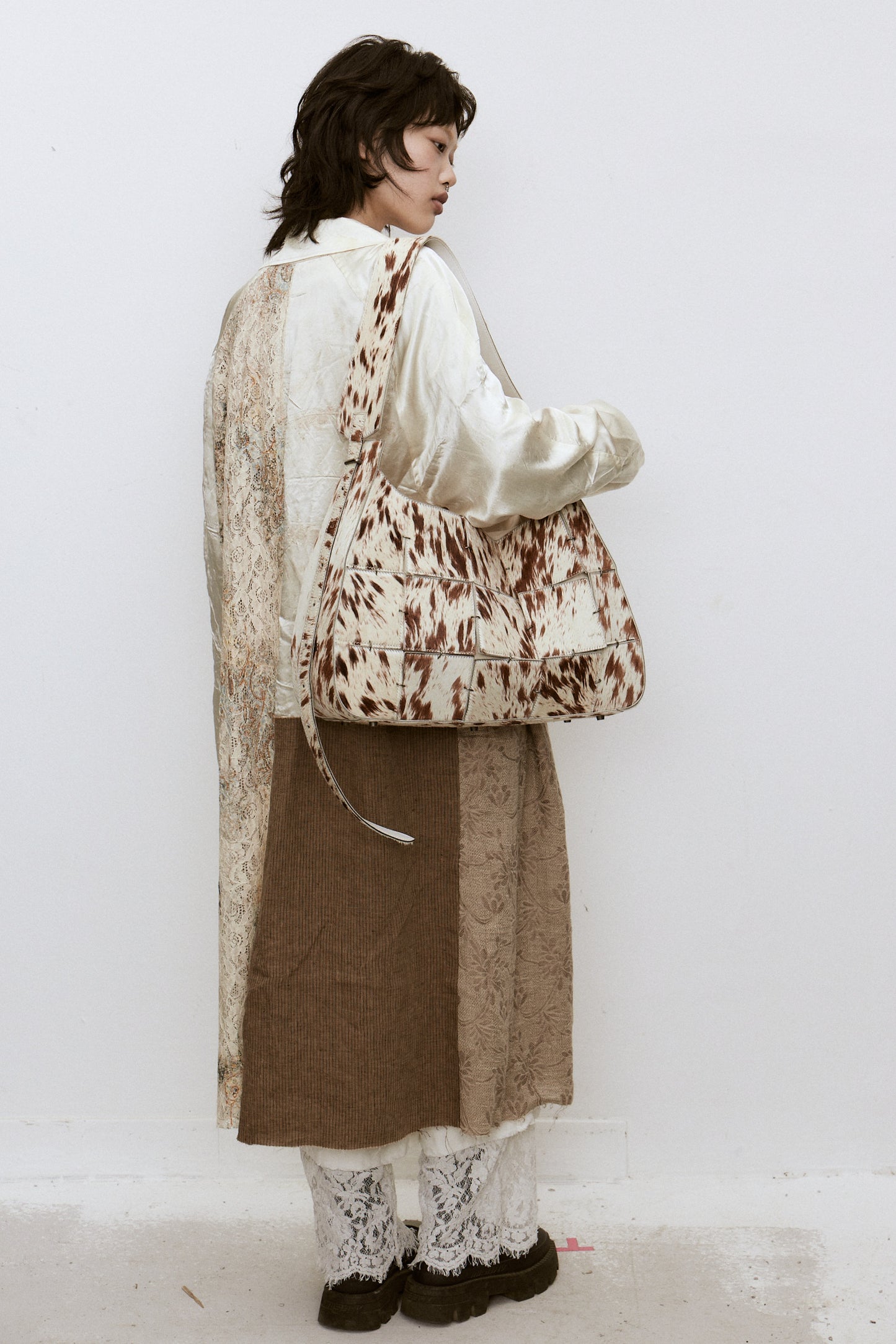 Beige Horsehair Crossbody Bag(Large)